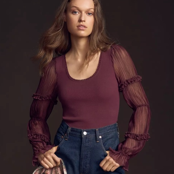 Anthropologie Tops - Anthropologie Long-Sleeve Victorian Ruffled Top small